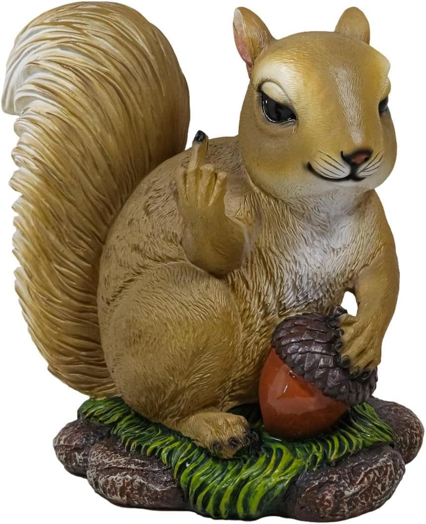 Funny Rude Squirrel Middle Finger Statue - 10\