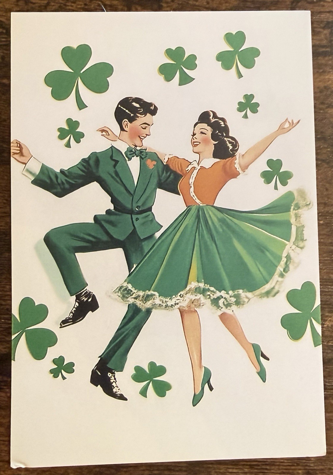 Man Woman Dancing Green Clover St. Patrick’s Day Postcard PC517 Ephemera