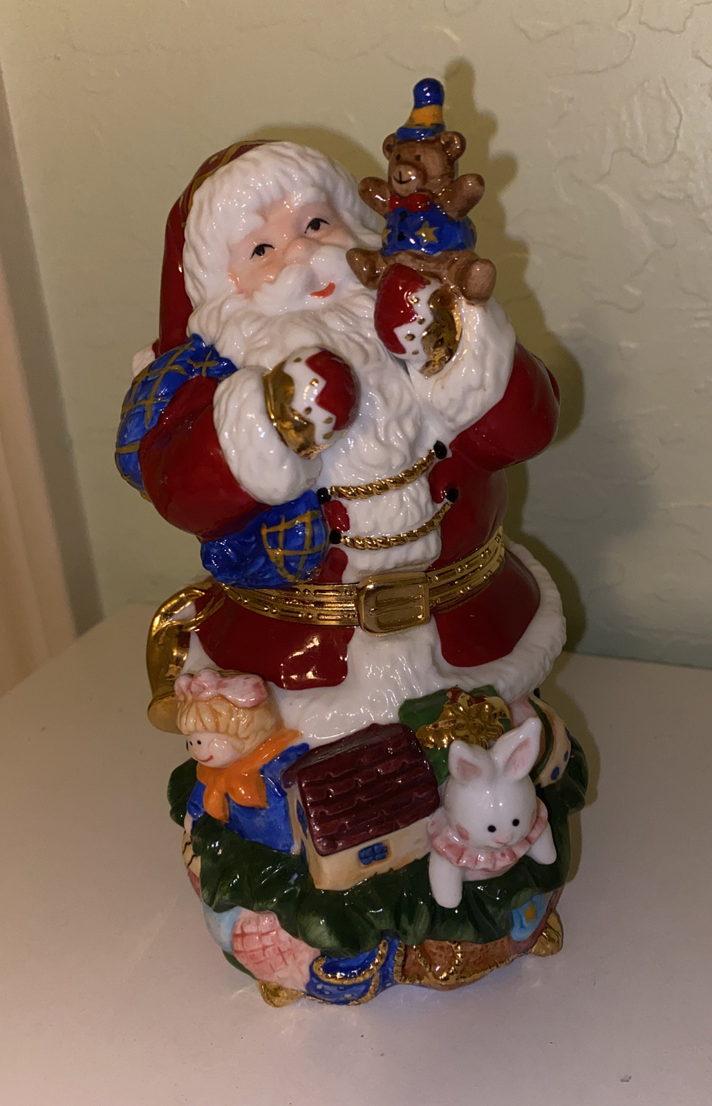 Vintage Traditions Santa with Toys Porcelain Christmas Trinket Keepsake Box
