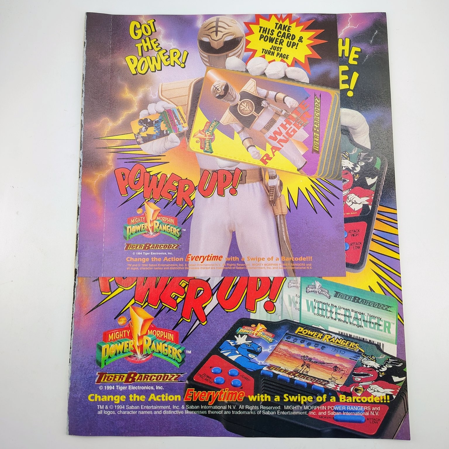Power Rangers Tiger Barcodzz White Ranger 1994 Vintage Ad Card Insert Power Rangers Tiger Barcodzz White Ranger 1994 Vintage Ad Card Insert