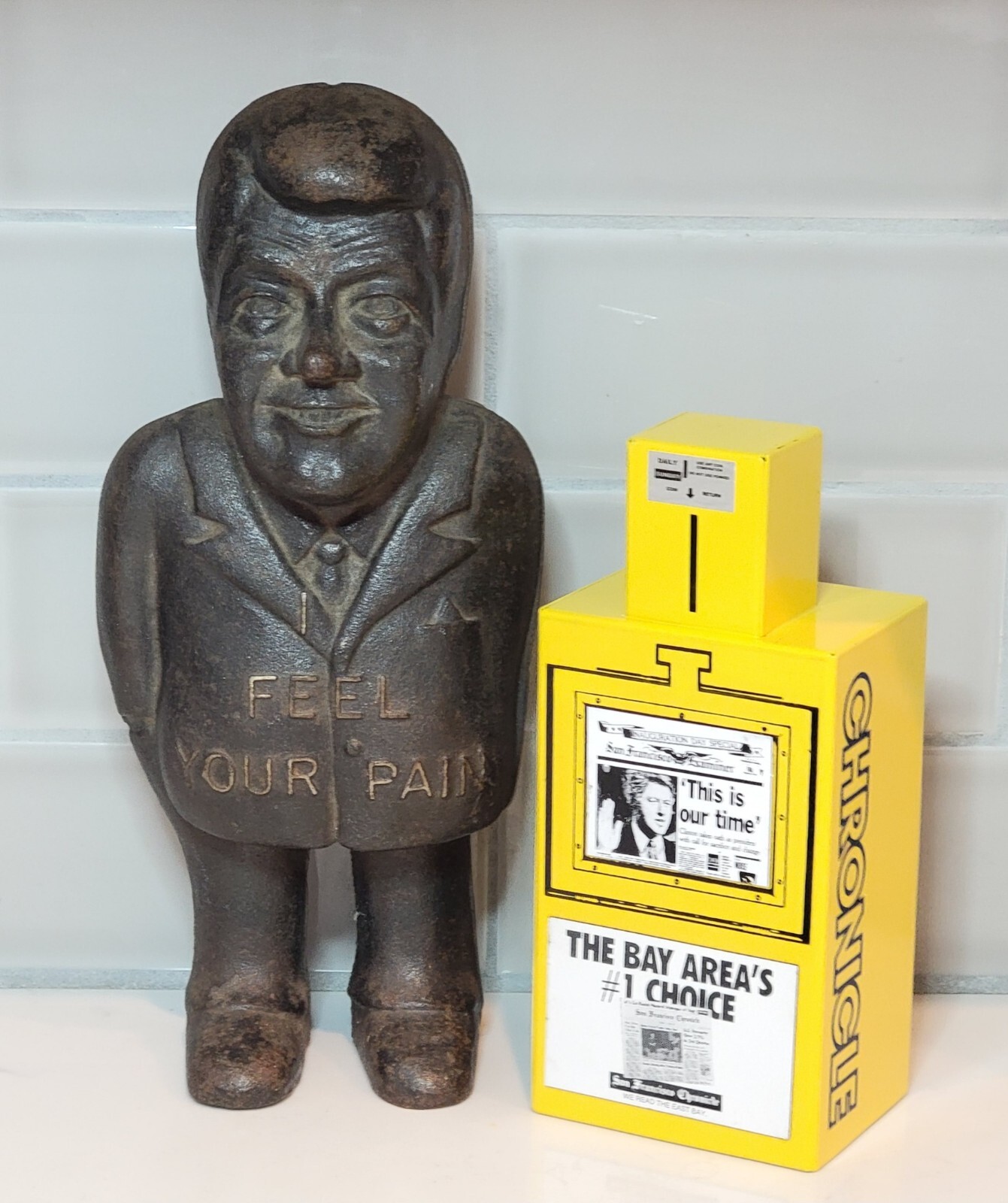BILL CLINTON Still Bank Pair FEEL YOUR PAIN Cast Iron & San Francisco Chronicle BILL CLINTON Still Bank Pair FEEL YOUR PAIN Cast Iron & San Francisco Chronicle