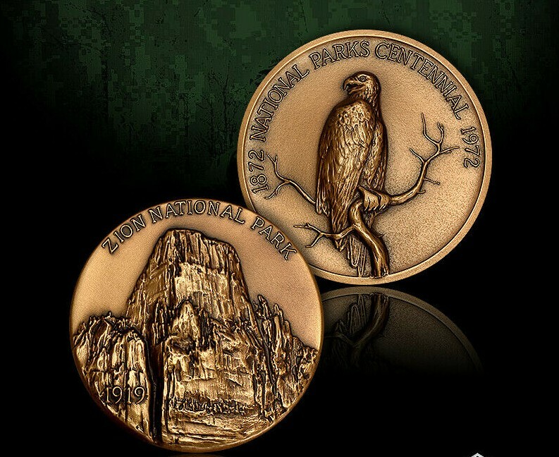 ZION  NATIONAL PARK BRONZE CHALLENGE COIN