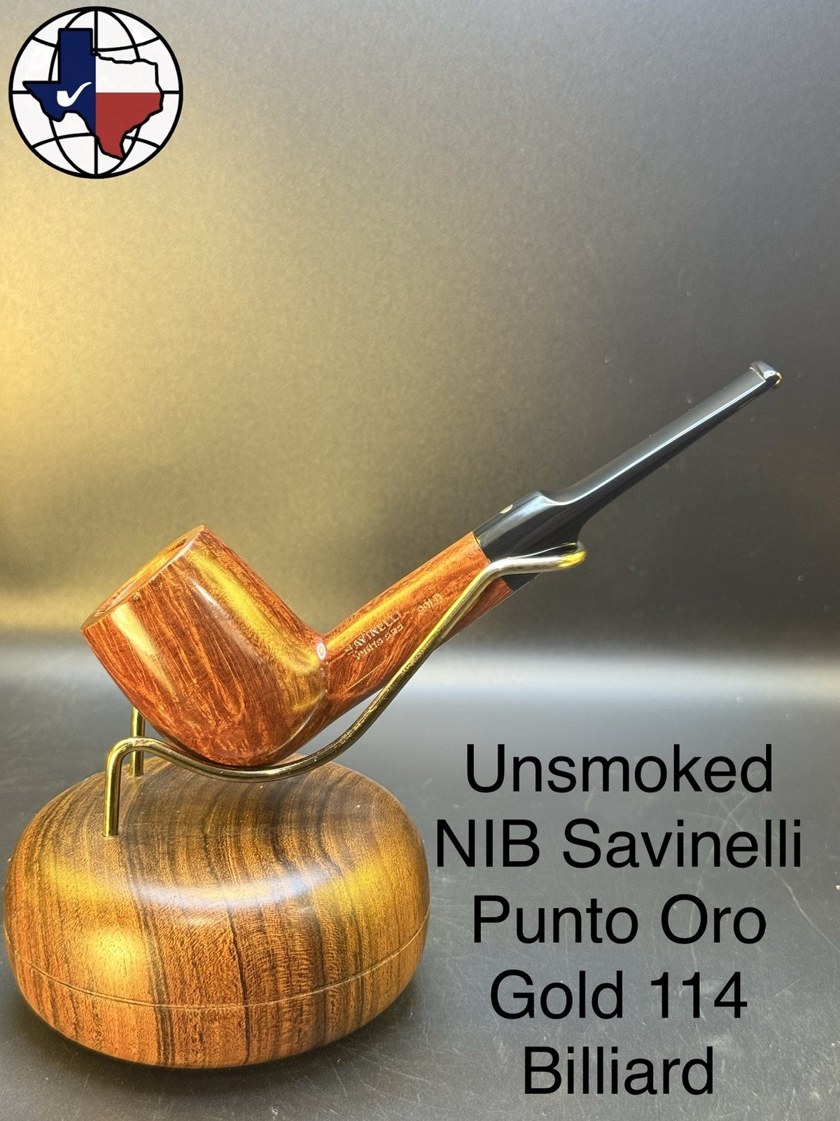 Vintage Unsmoked NIB Savinelli Punto Oro Gold 114 Billiard Tobacco Pipe