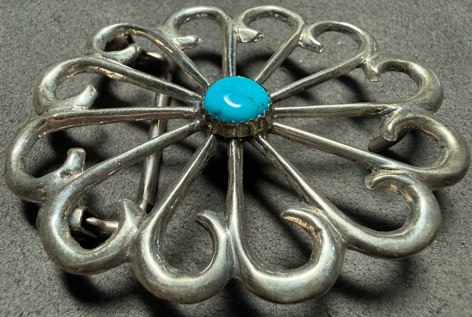 Vintage Navajo Native American Sand Cast Sterling Silver Turquoise Belt Buckle