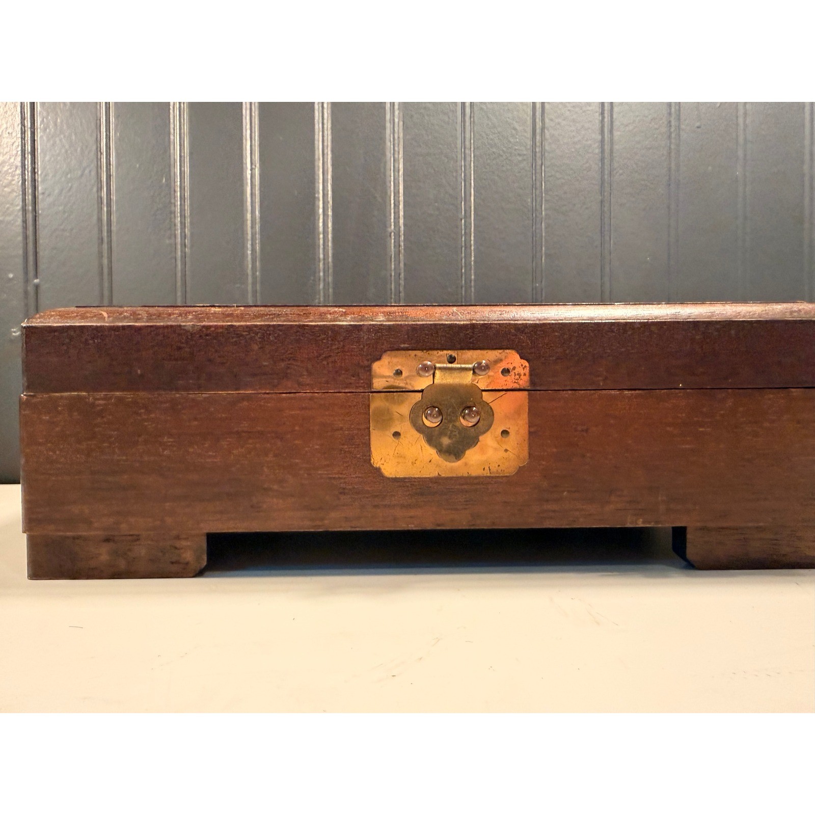 Vintage Schmid Bros Wood Musical Jewelry Box Red Velvet Lining Made in Japan