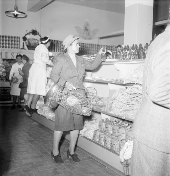 Zurich customer shopping first self service Migros store Seiden- 1948 Old Photo