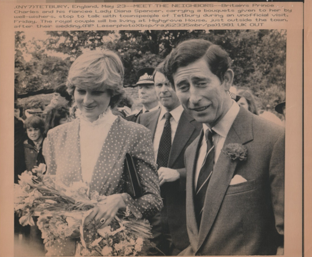 Orig Wire Press Photo Princess Diana Lady Di Spencer Charles Tetbury 5-23-81 COA