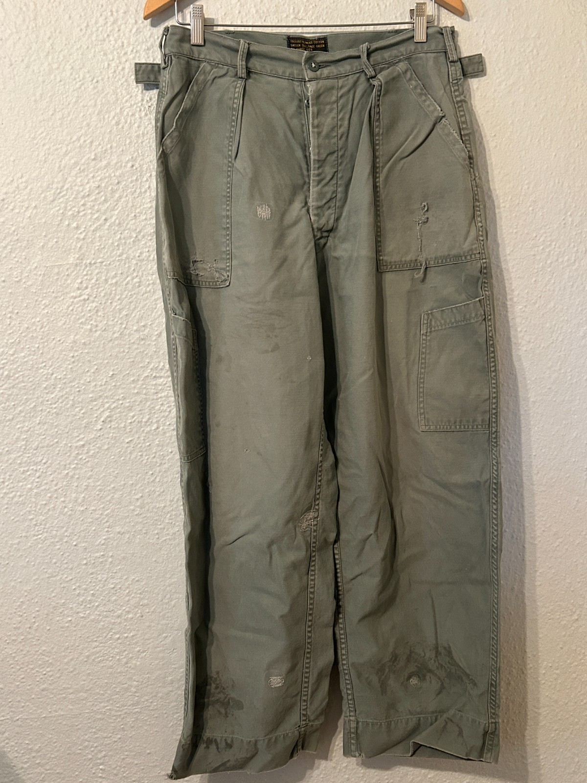 Distressed Vtg 50s USAF MIL-T-4335C Sage Green 509 Mechanic Utility Trousers 32