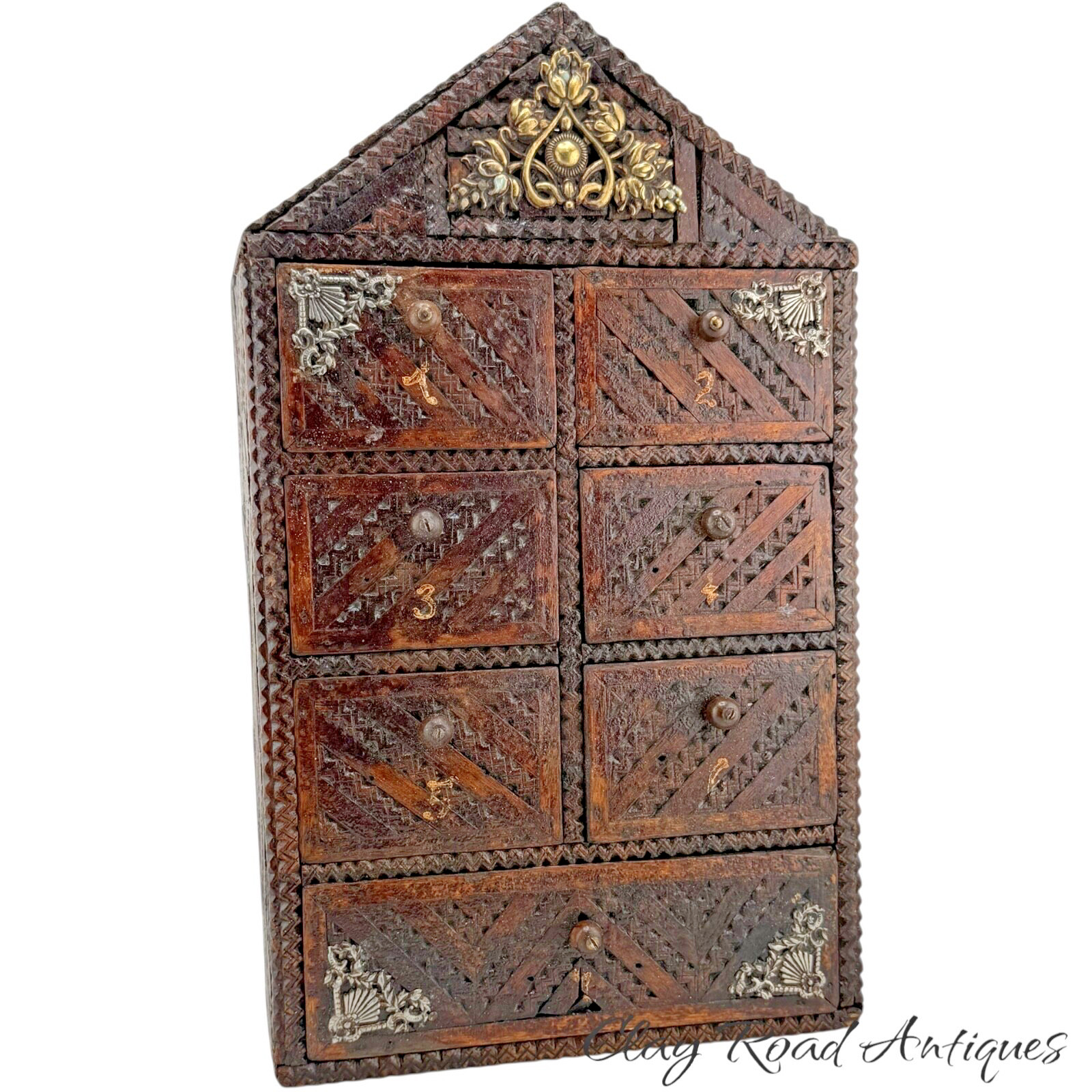 Antique Tramp art Spice Cabinet Collectors Box Multiple Drawers Victorian