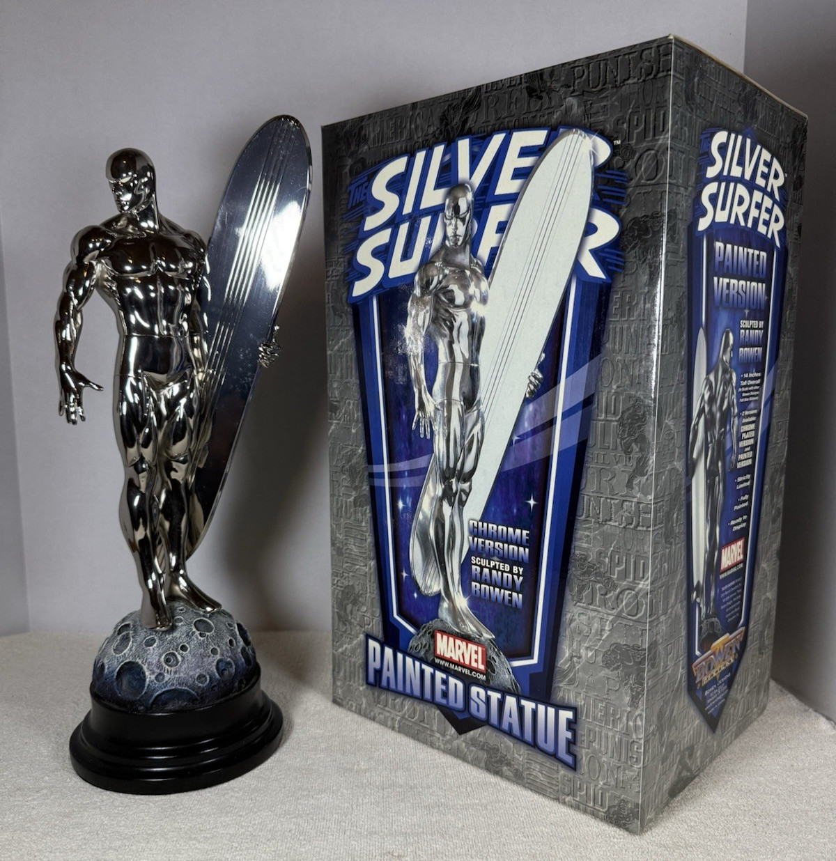 SILVER SURFER~ ARTIST PROOF~ SIGNED ~(CHROME)~Statue~ BOWEN~ULTRA RARE+LED LITES