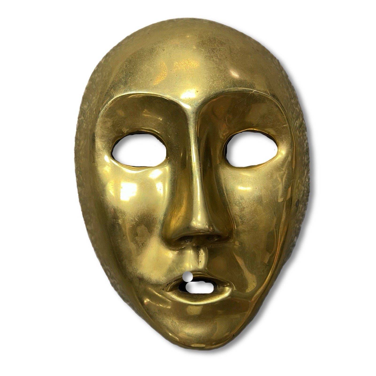 Vintage Antique Solid Brass Mask Spooky Creepy Wall Decor MCM Art Deco 7\