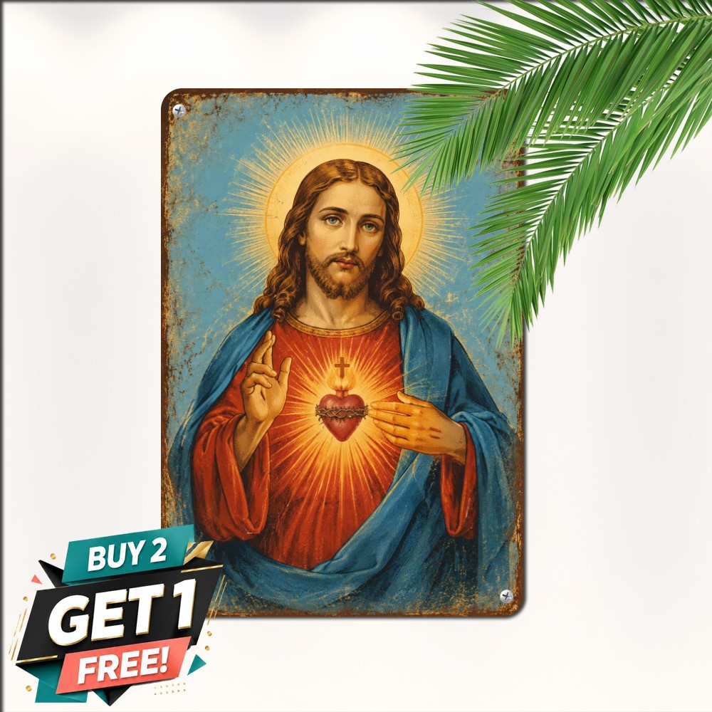 Rustic Christian Jesus Christ Faith Cross Wall Decor Metal Plaque Tin Sign