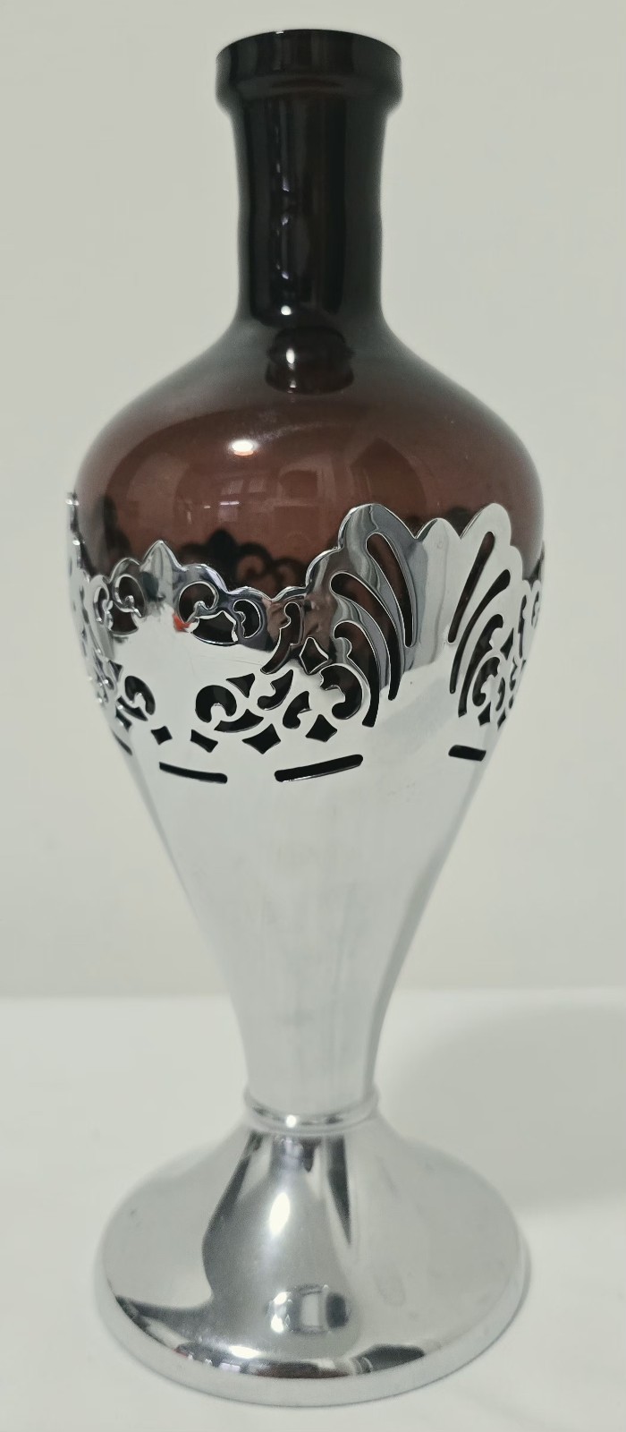 VTG 1930s Art Deco Farber Brothers Krome Kraft Amethyst Glass Chrome Decanter