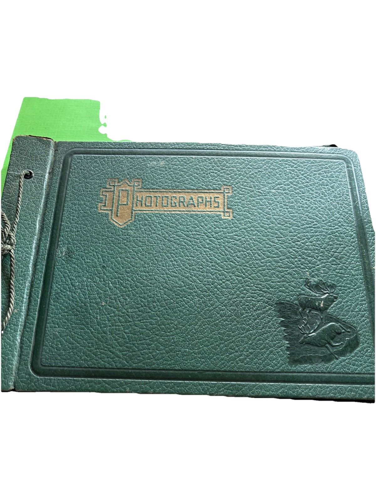 Vintge 1940\'s Photograph Album Deer Cover Lace Bound w/Black Pages