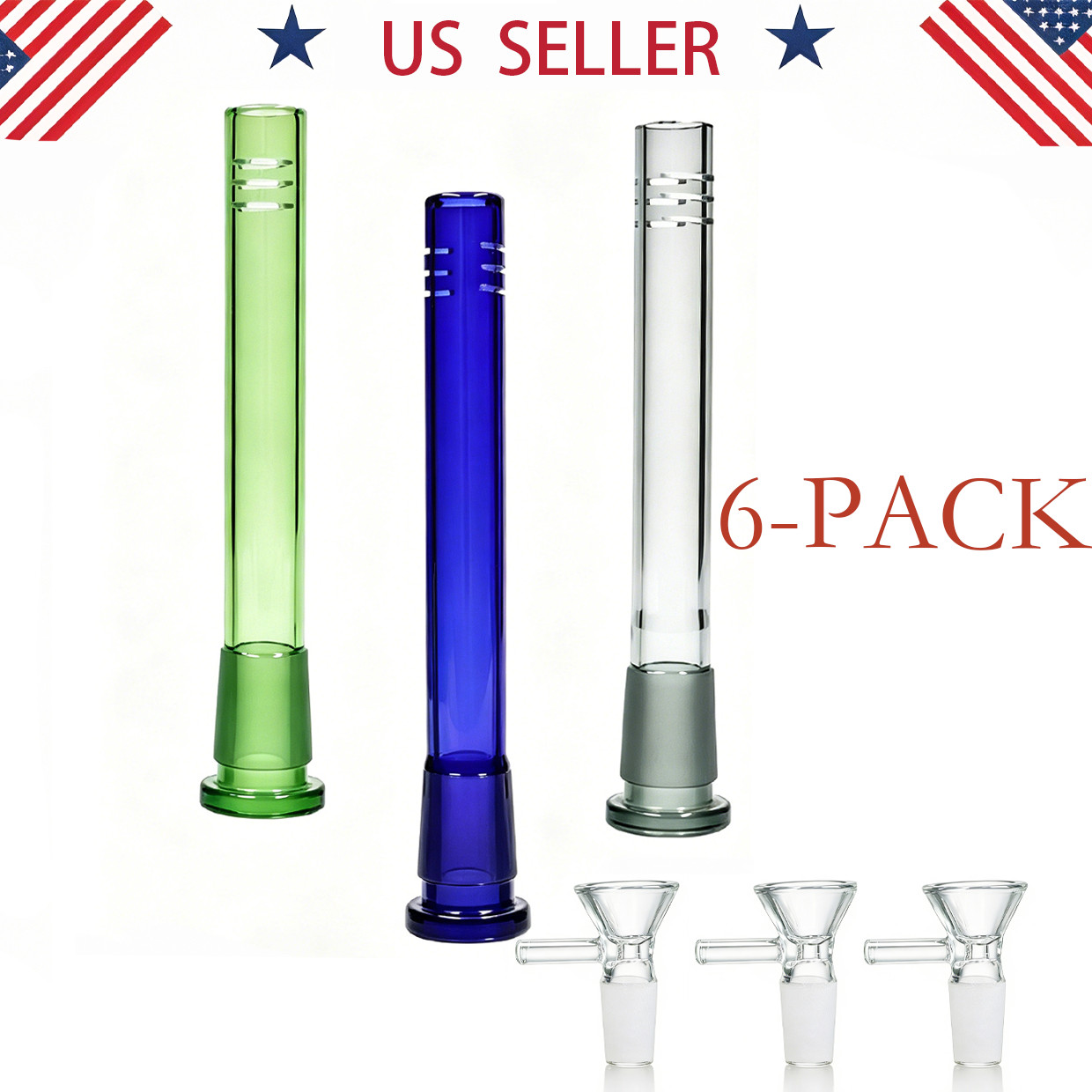 5.25in 6-PACK Down stems + 14mm Round Glass Bong For Glass Bongs Tobacco Smoking