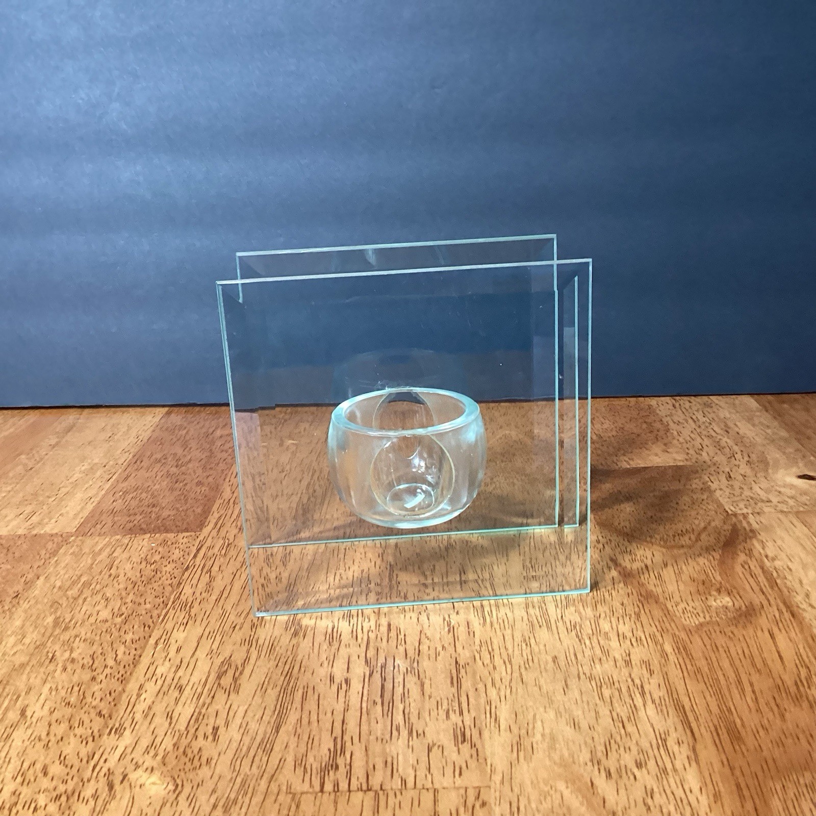 80s Modern Glass & Mirror Votive Candle Holder Square