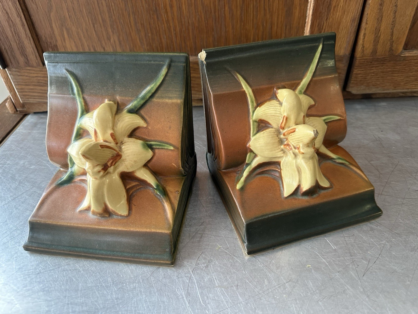 Vintage 1940’s Roseville Zephyr Lily Pottery Bookends