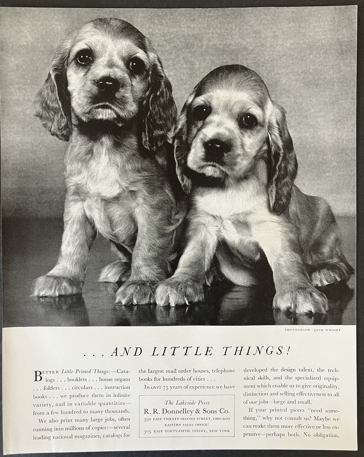 1943 Lakeside Press R.R. Donnelley & Sons Co. Spaniel Puppies Vintage Print Ad