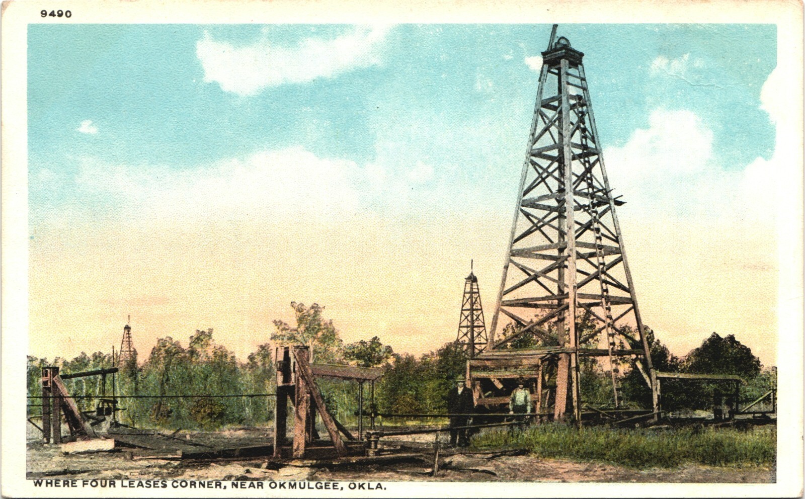 OIL FIELD DERRICKS antique picture postcard OKMULGEE OKLAHOMA OK 1920s