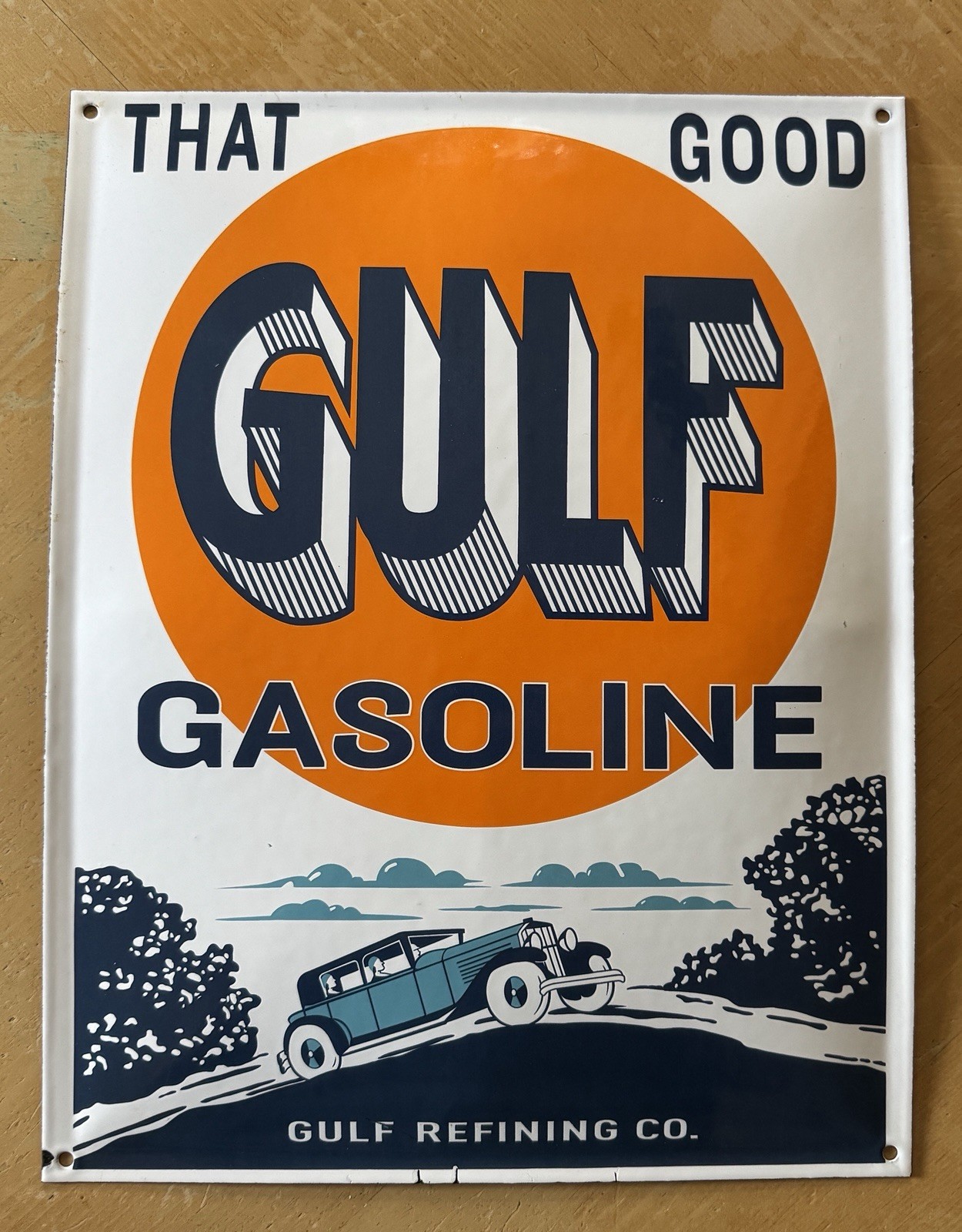 THAT GOOD GULF GASOLINE Porcelain Gas Station Domed Sign 13\