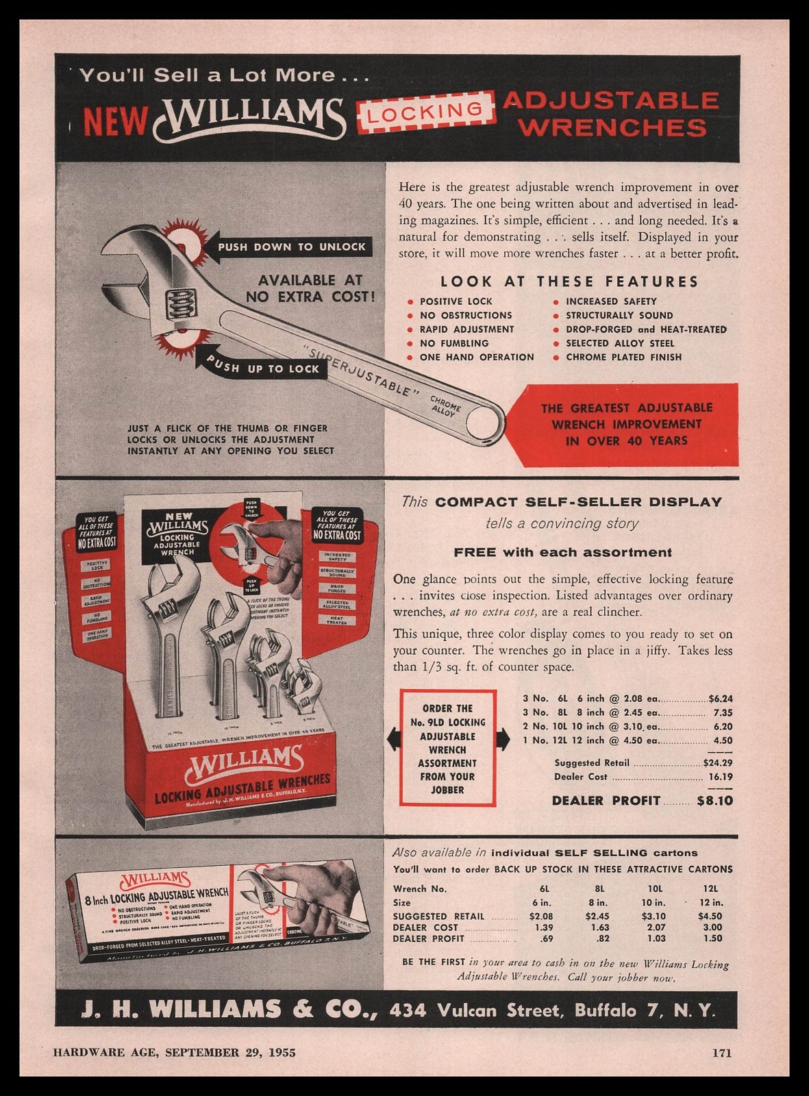 1955 J. H. Williams & Co. Buffalo New York Wrench Store Display Vintage Print Ad 1955 J. H. Williams & Co. Buffalo New York Wrench Store Display Vintage Print Ad