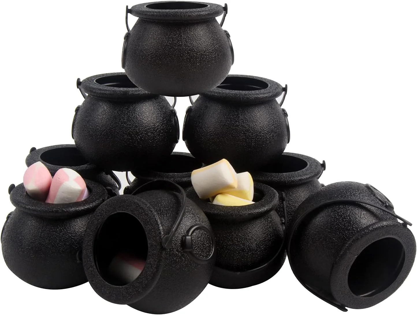 Mini Plastic Cauldron,12 Pcs Witch Calderon Pot Black Buckets with Handle for Ki
