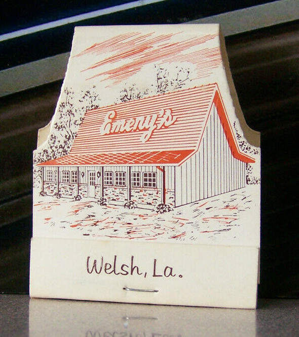 Vintage Matchbook A8 Welsh Louisiana Emery\'s Family Restaurant Unique Contour