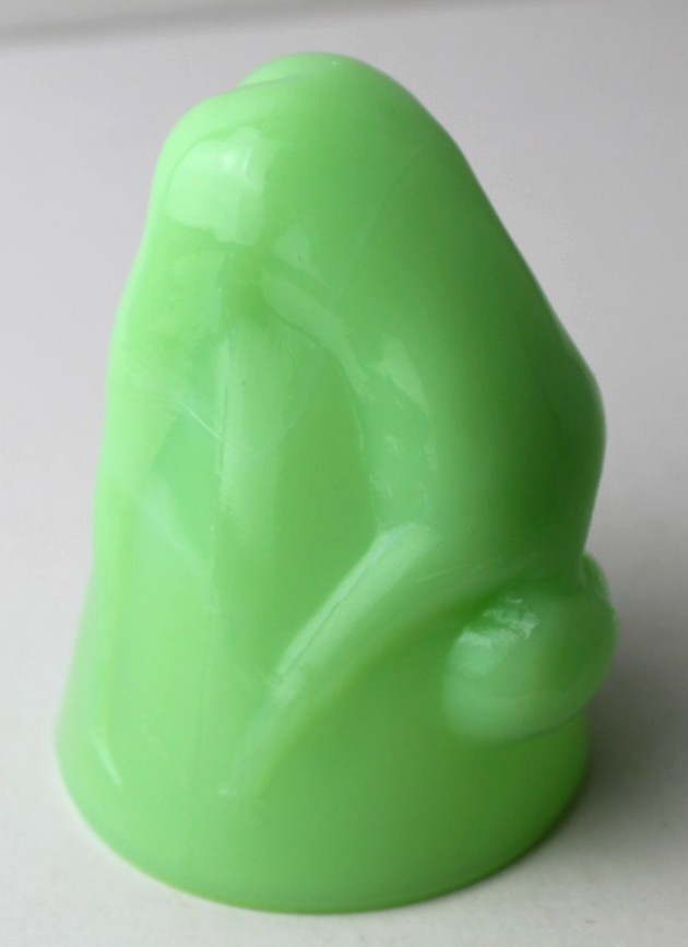 Vintage McKee Bottoms Up Shot Green Glass 1930s Uranium 3.25\