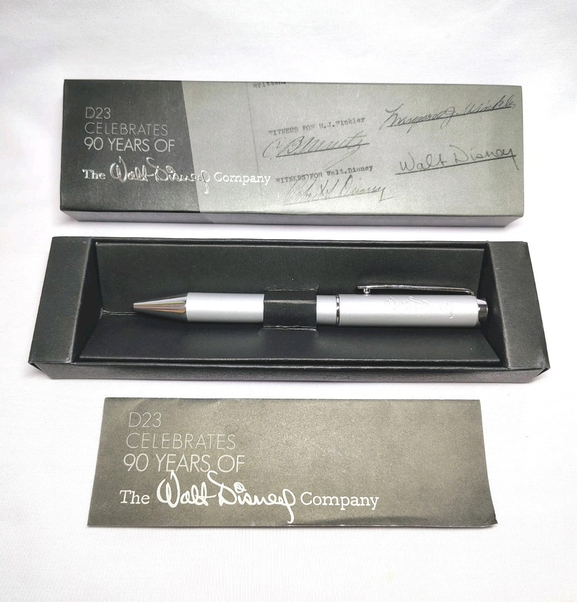 D23 Celebrates 90 Years of The Walt Disney Company Parks Engraved Pen Silver 
