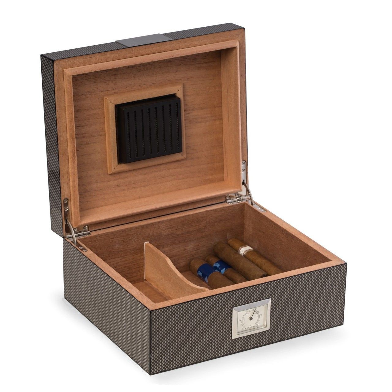 Carbon Fiber Wood Cigar Humidor with Spanish Cedar Lining