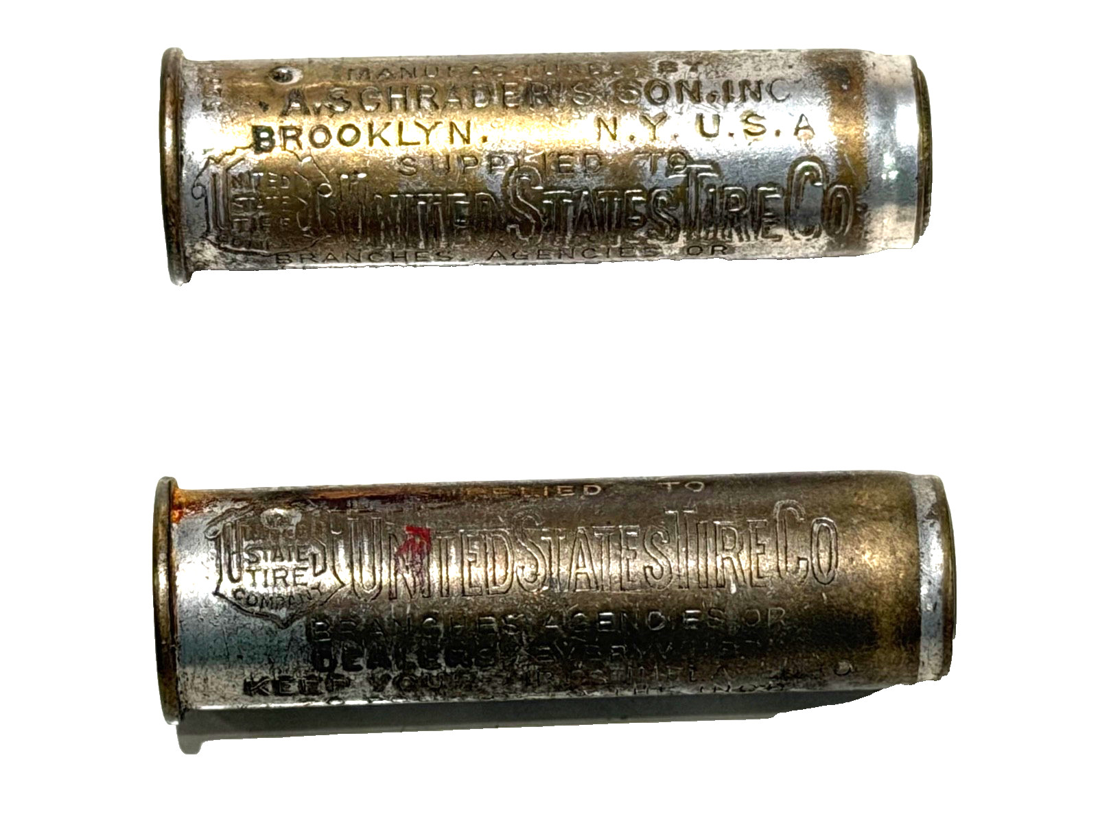 (2) VINTAGE A. SCHRADER’S & SON TIRE PRESSURE GAUGE, UNITED STATES TIRE Co., USA
