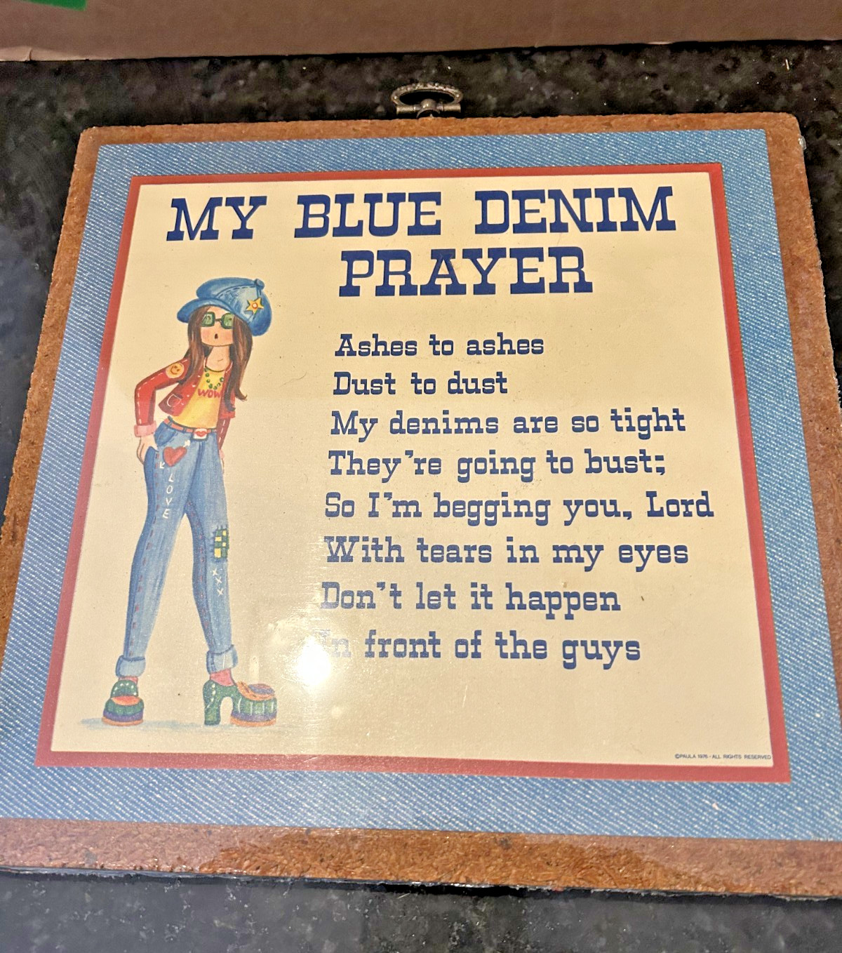 Vintage 1978 My Blue Denim Prayer Wall Plaque Heirloom Editions