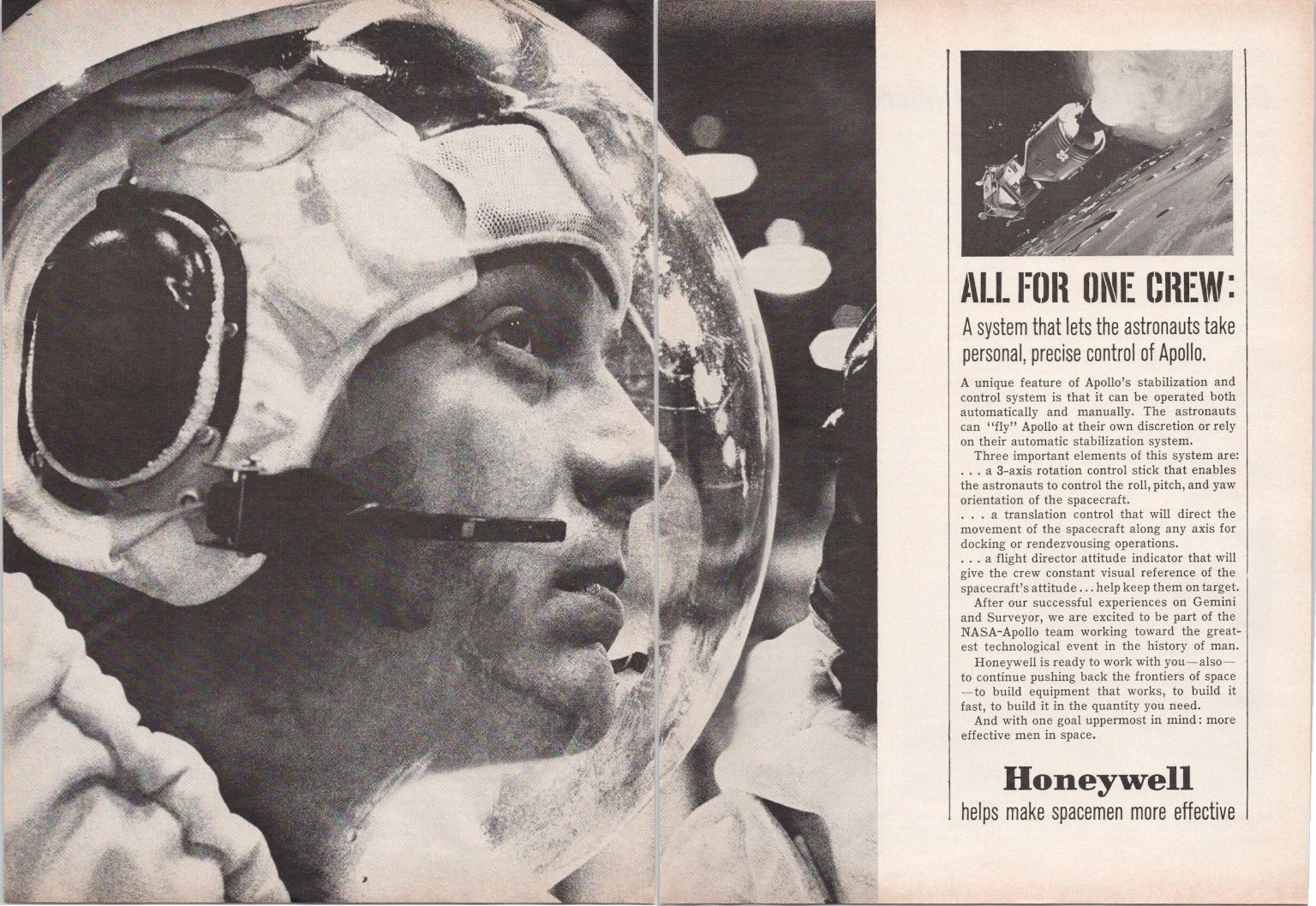 Honeywell 1967 Apollo Space Program Print Ad Astronaut Control System Honeywell 1967 Apollo Space Program Print Ad Astronaut Control System
