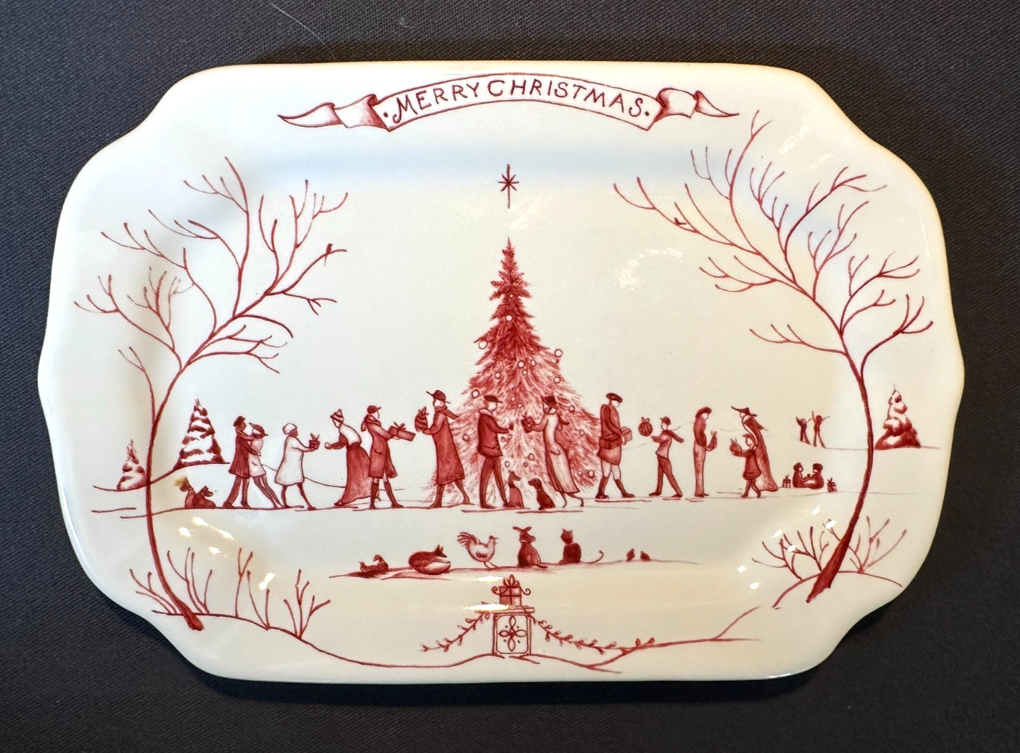 Juliska Country Estate Winter Frolic Ruby Gift Tray Merry Christmas Plate