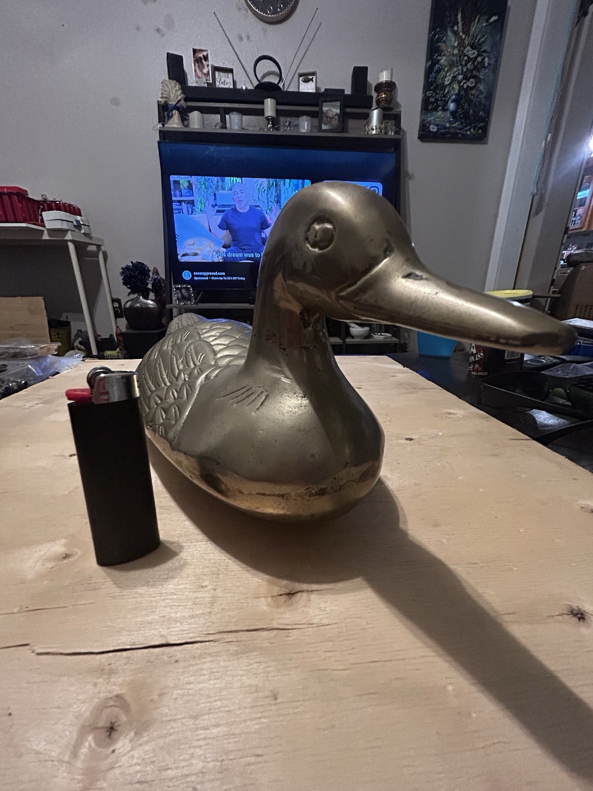 LARGE BRASS MALLARD SCULPTURE- 18” Long Weighs 6-8 Lbs