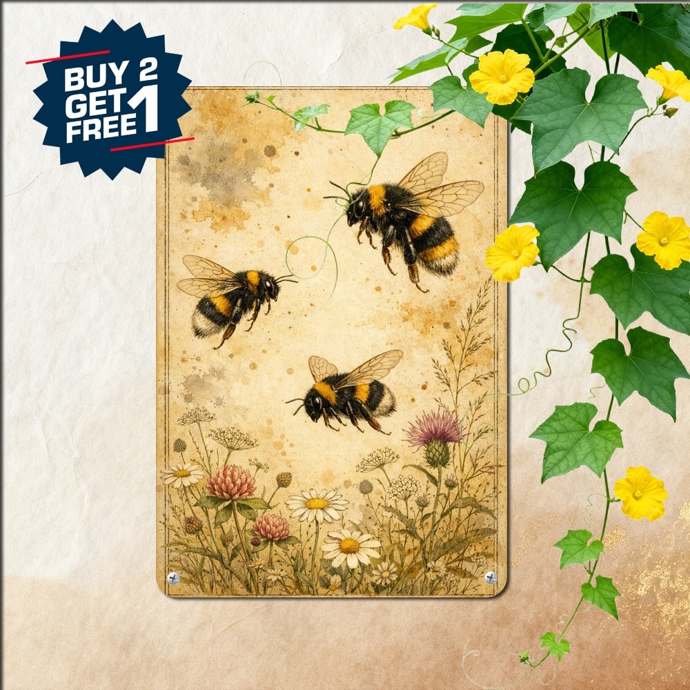 Bumblebee Vintage Honey Advert Sign Metal Tin Sign Garden Wall Decor Plaque