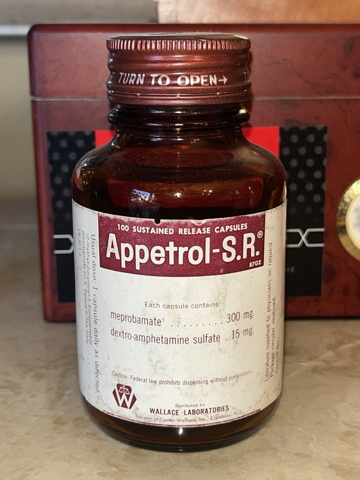 APPETROL-SR Dextro Amphetamine Meprobamate Bottle Medical Dexedrine Glass EMPTY