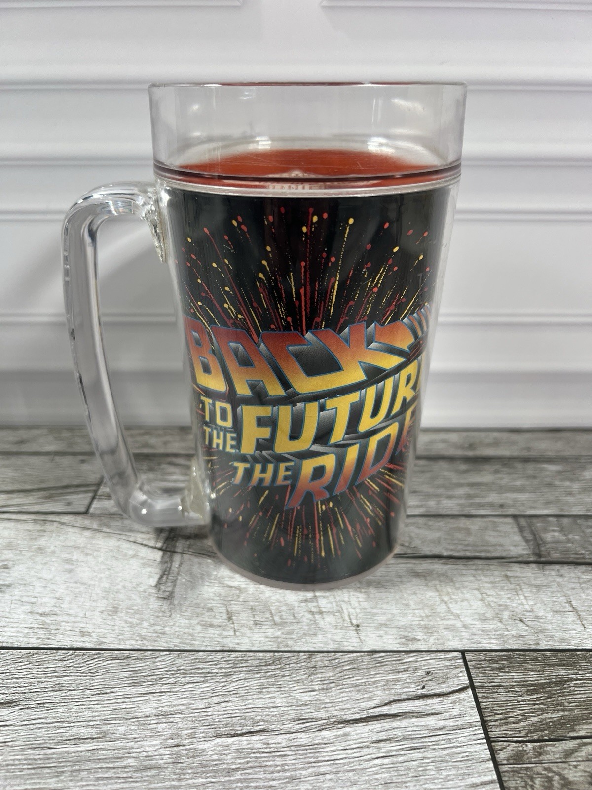 Thermo-Serv Universal Studios 1991 Back to the Future Ride Plastic 16oz Mug RARE
