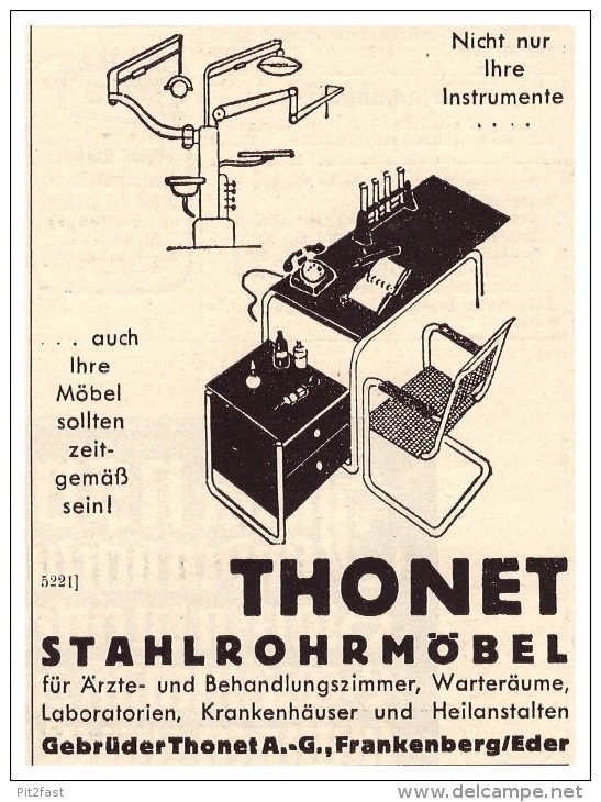 Original Advertising - 1938 - Thonet Tubular Steel Furniture in Frankenberg a. Eder, Furniture,