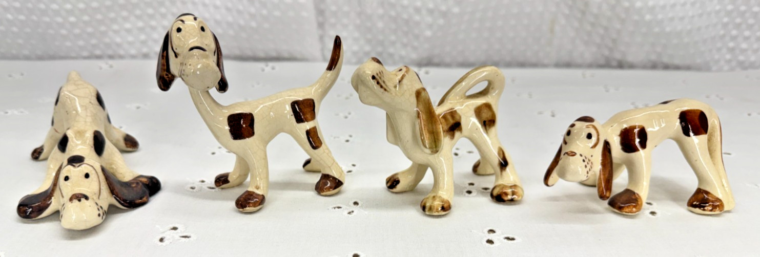 VINTAGE RIO HONDO POTTERY CALIFORNIA 4 DOGS BOBBLEHEAD FIGURINES USA 