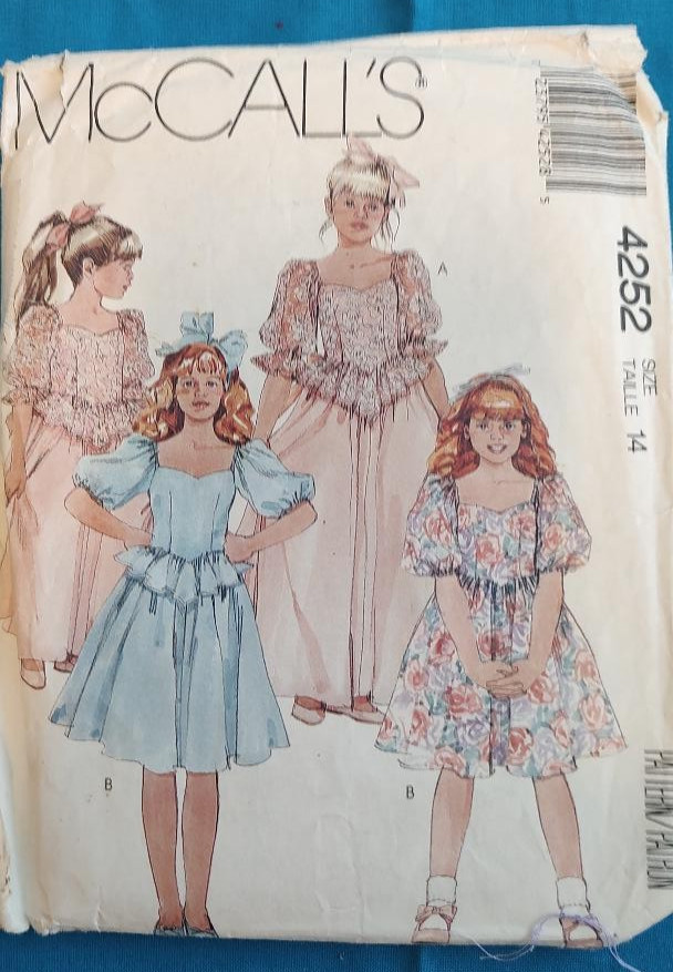 McCalls Pattern 4252 Girls Frilly Dress size 14 Long or Short VTG McCalls Pattern 4252 Girls Frilly Dress size 14 Long or Short VTG