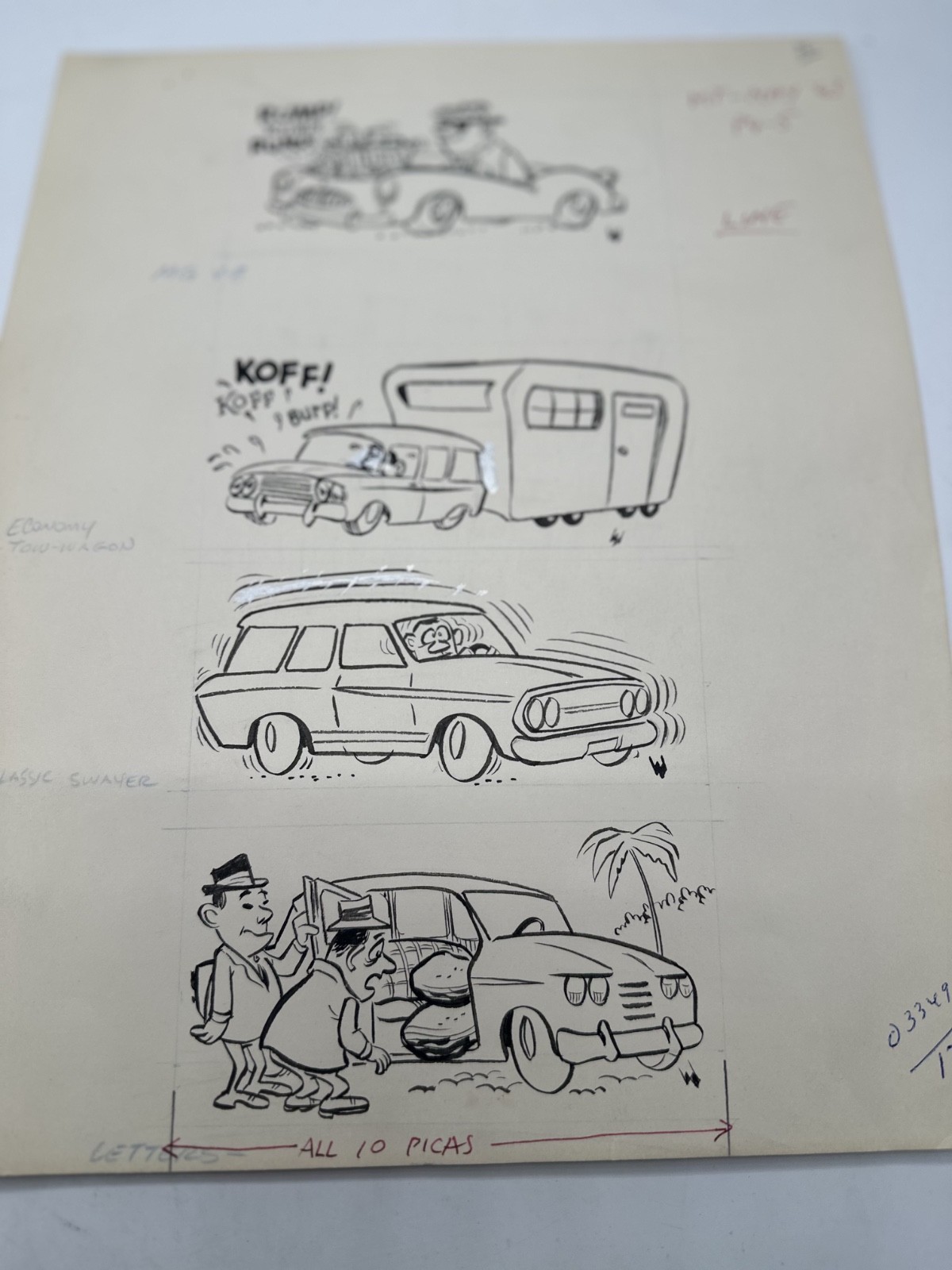 ORIGINAL MOTORTREND MAGAZINE GAG CARTOON ART MAY  1963