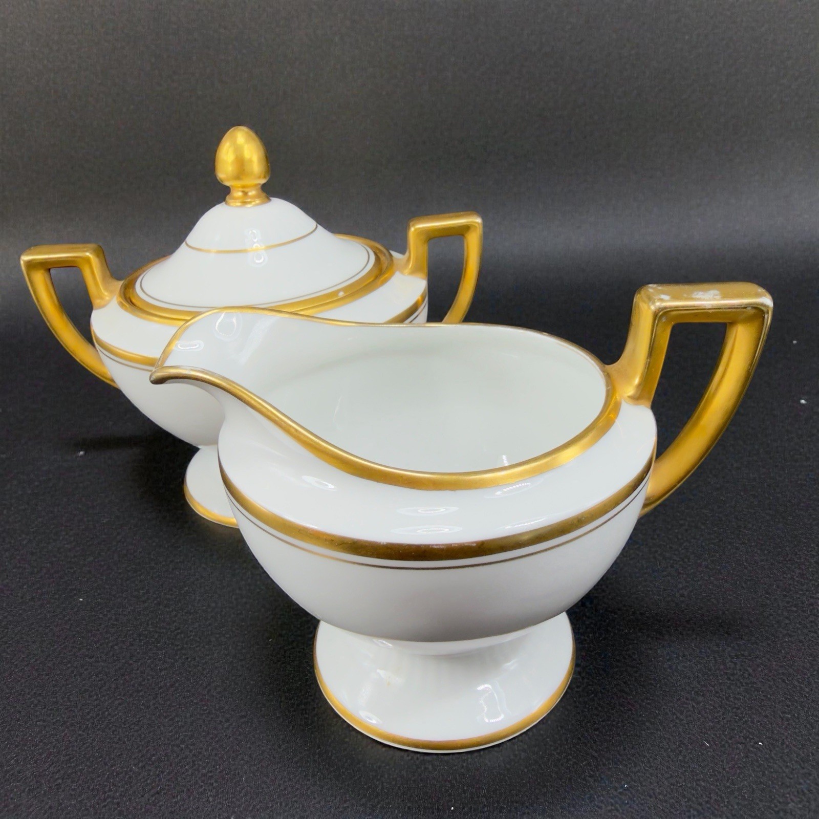 Antique Bavaria Tirschenreuth Fine Porcelain Sugar And Creamer Set Gold Trim VTG