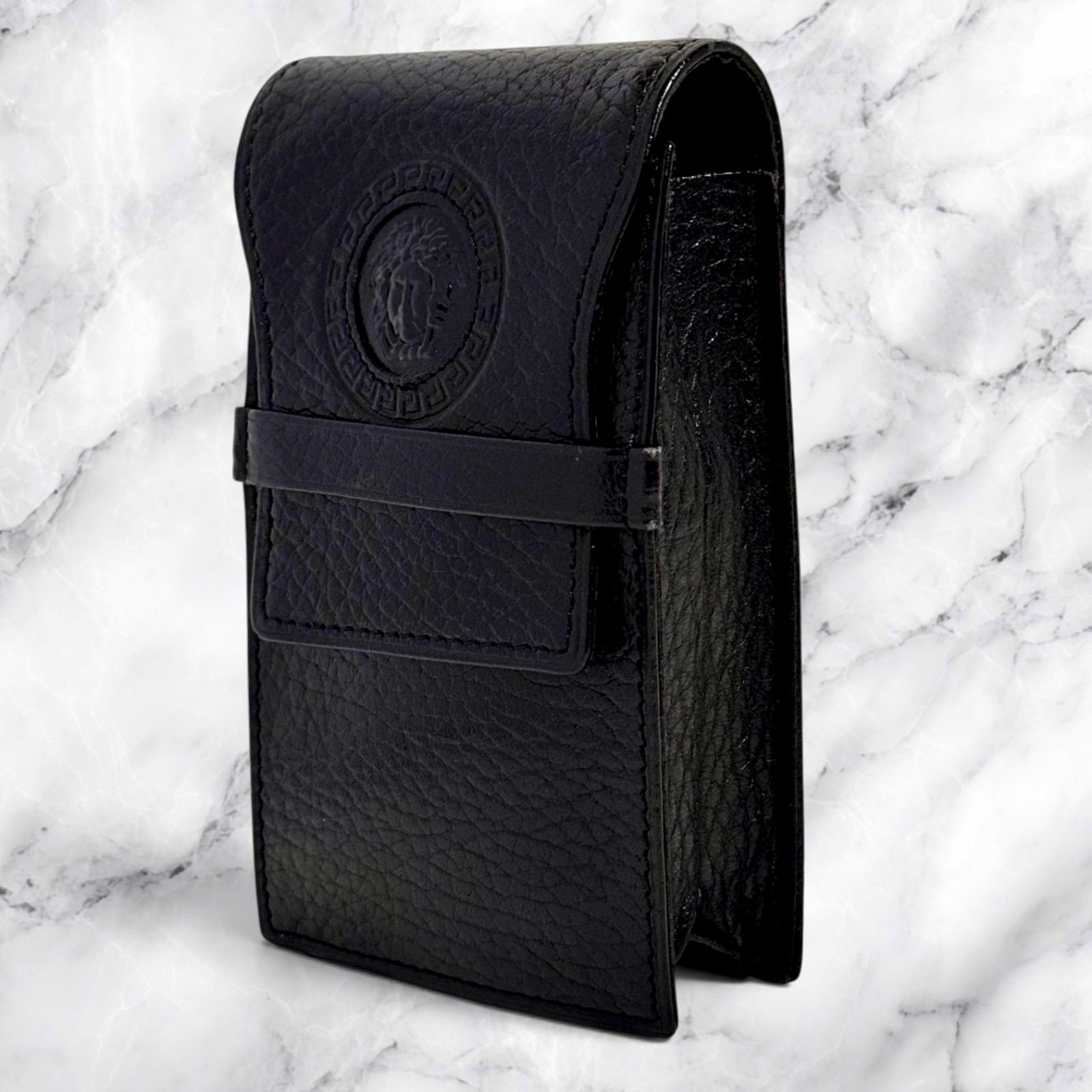GIANNI VERSACE Medusa Leather Cigarette Case Black Small Accessory Case