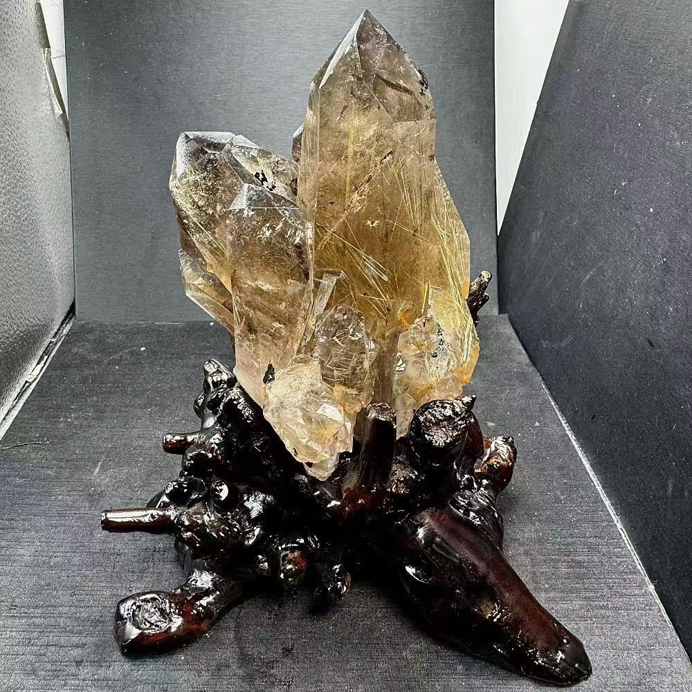 4.1LB Top Beauty Natural Gold Rutilated Quartz Titanium Crystal Mineral Specime