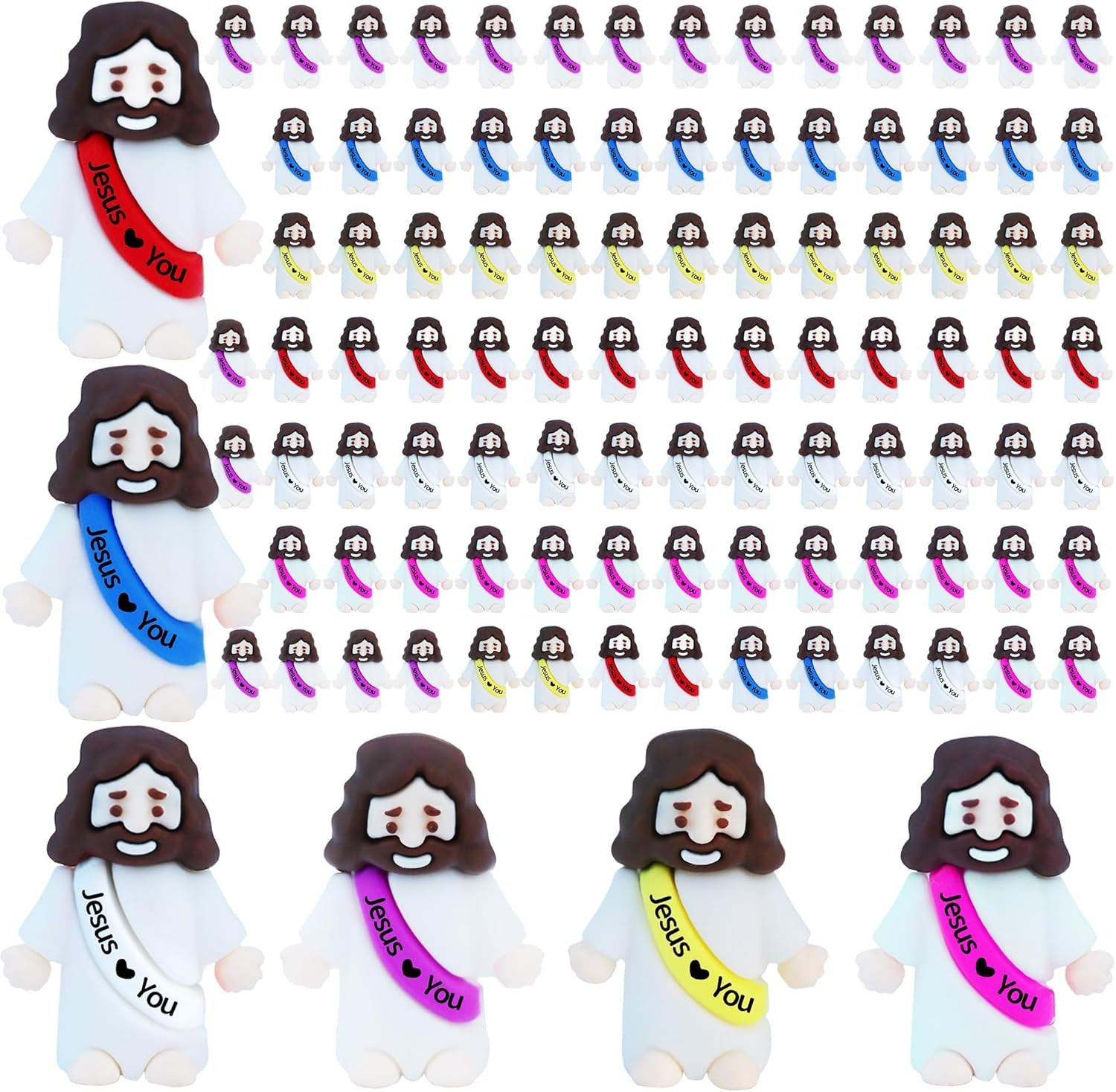 100 Pcs Mini Jesus Figures Jesus Loves You Original Design Jesus Toys Little Jes