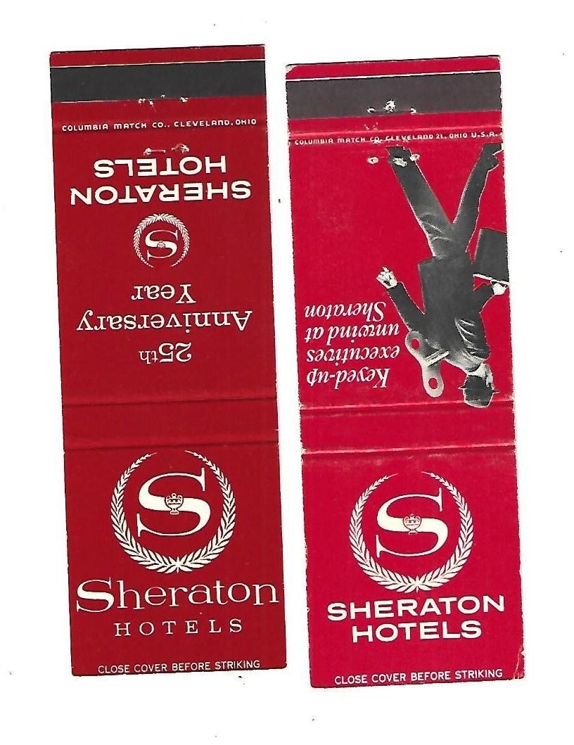 2 Sheraton Hotel  Matchcovers    Includes 25th Anniversary Year