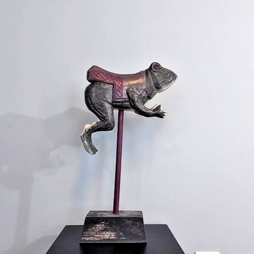 Carved Wooden Carousel Frog Figure 29\