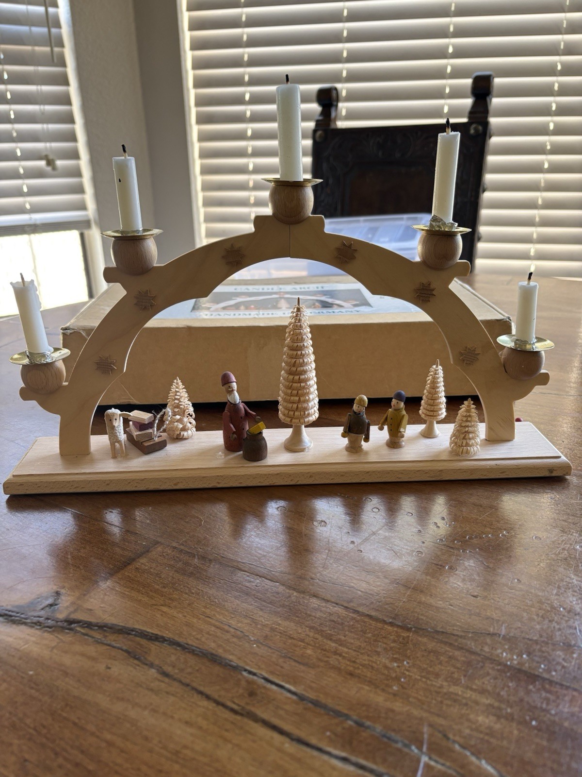 Straco Vintage Candles Arch Wood Village Scene Made in Germany 15 inch