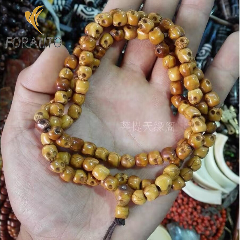 Vintage 108 Bead Buddhism Tibetan Yak Bone Skull Meditation Prayer Mala Necklace